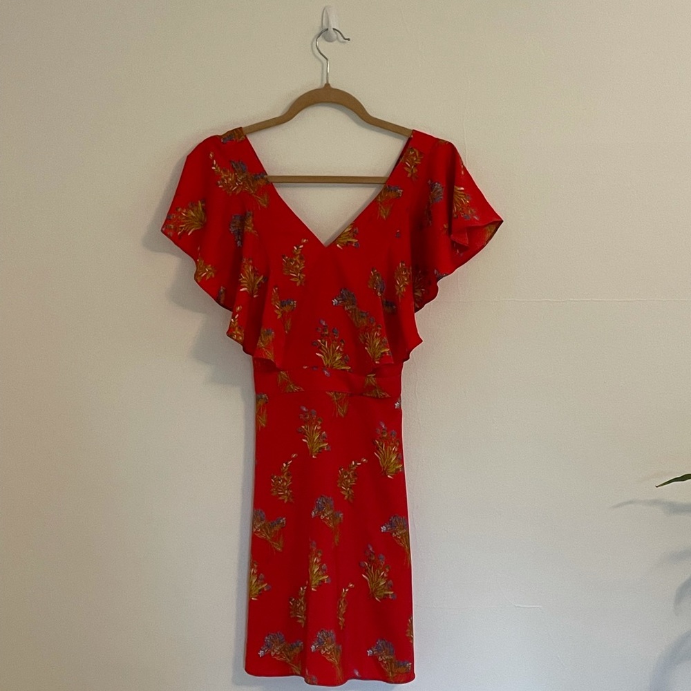 Chelsea28 Red floral fit and flare dress